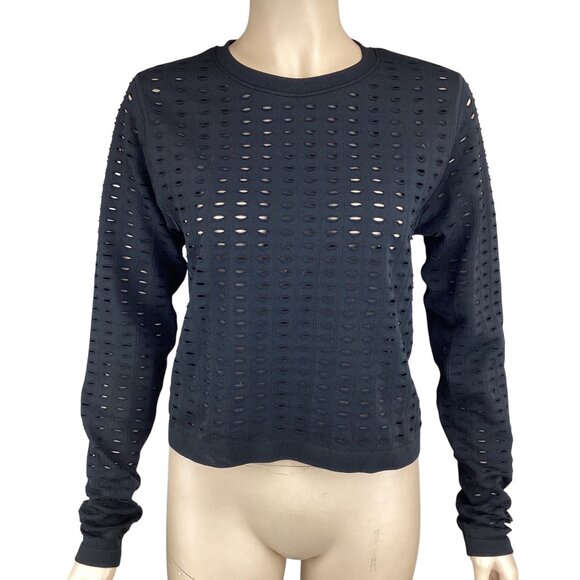 Calia Black Top Size Large Long Sleeve Eyelet Open Knit‎ Mesh Cutout - Picture 1 of 6